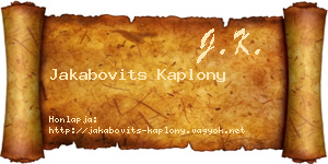 Jakabovits Kaplony névjegykártya